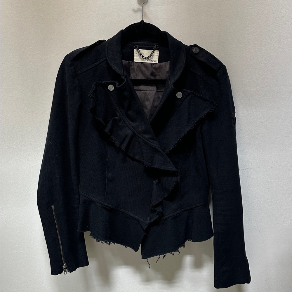 William Rast Black Military Blazer Jacket Ruffle Front Size Medium